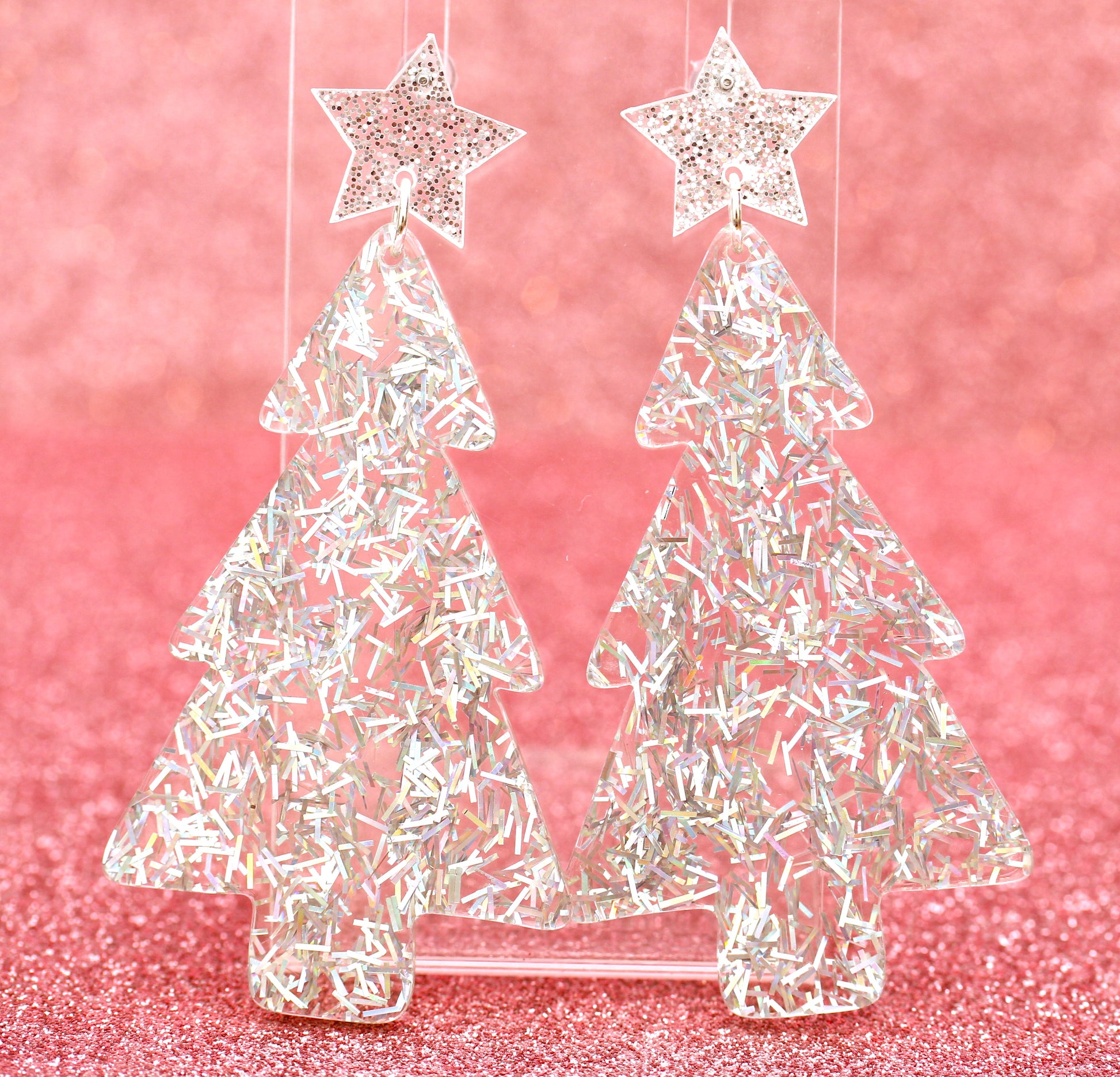 Silver Holographic Glitter Christmas Tree Earrings – Daisy Dream Boutique