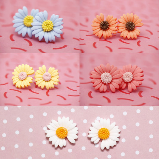 Large Daisy Stud Earrings - Pastel Colours