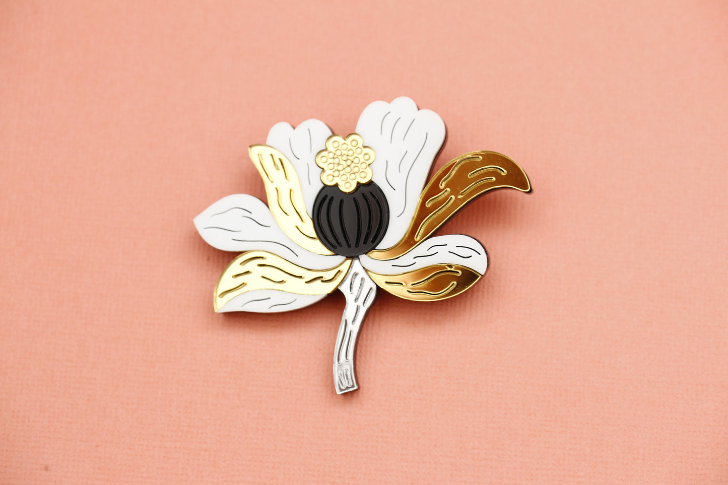 Flower Brooch - Gold/Black