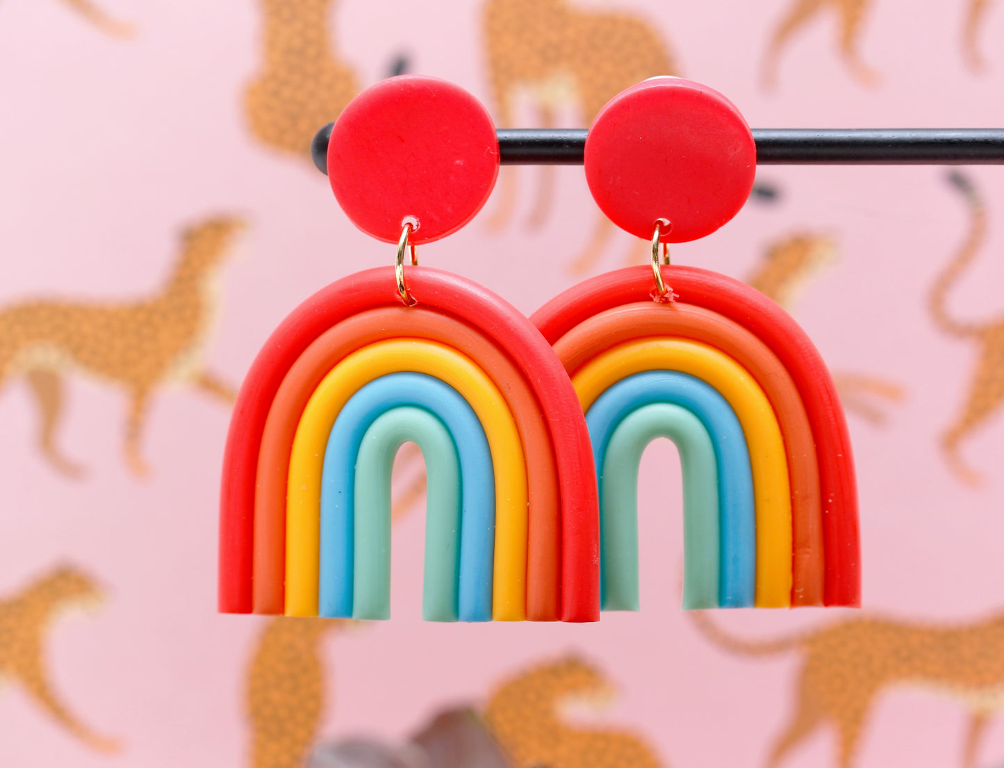 Rainbow Earrings - Red (Polymer Clay)