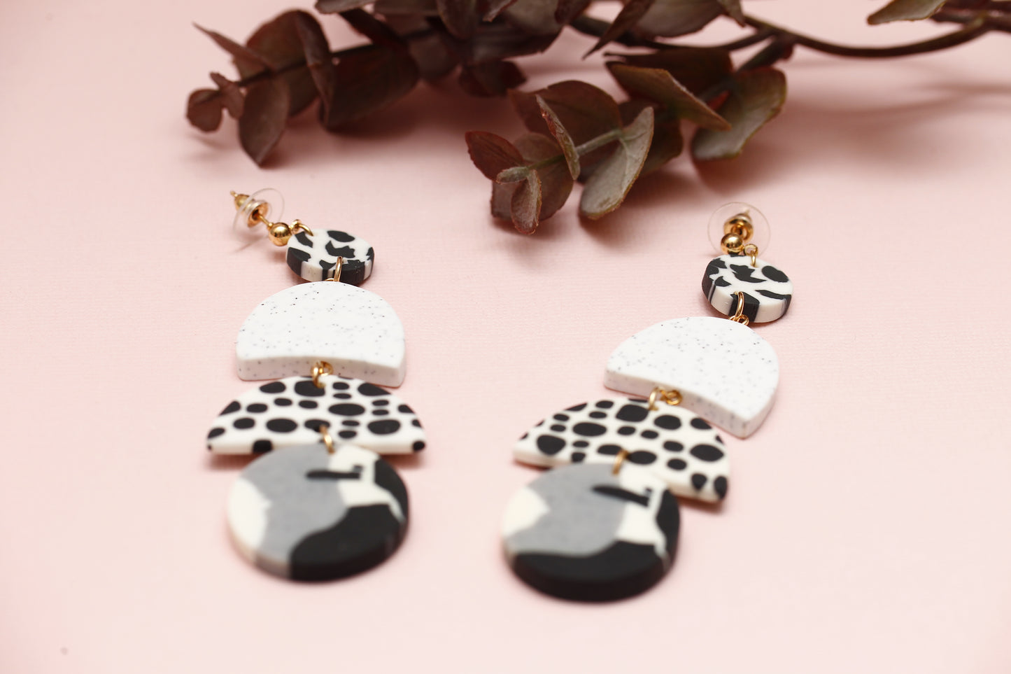 Black & White Statement Earrings  (Polymer Clay)