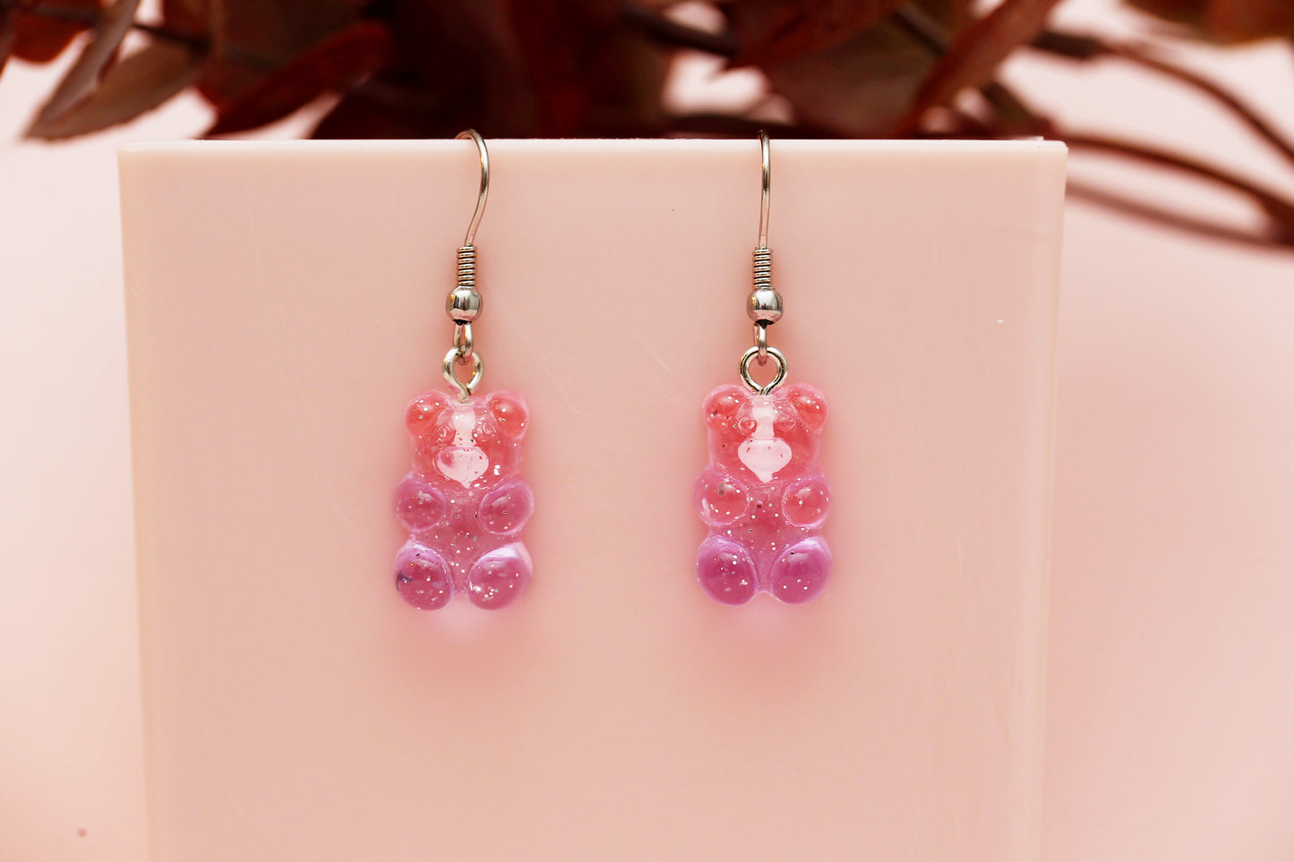 Glitter Gummy Bear Earrings - Pink/Purple Ombre