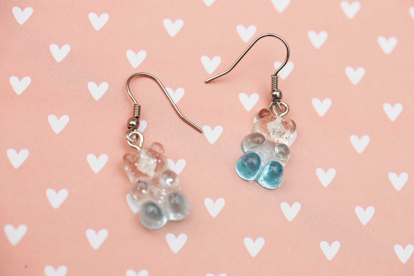 Glitter Gummy Bear Earrings -Blue/Clear