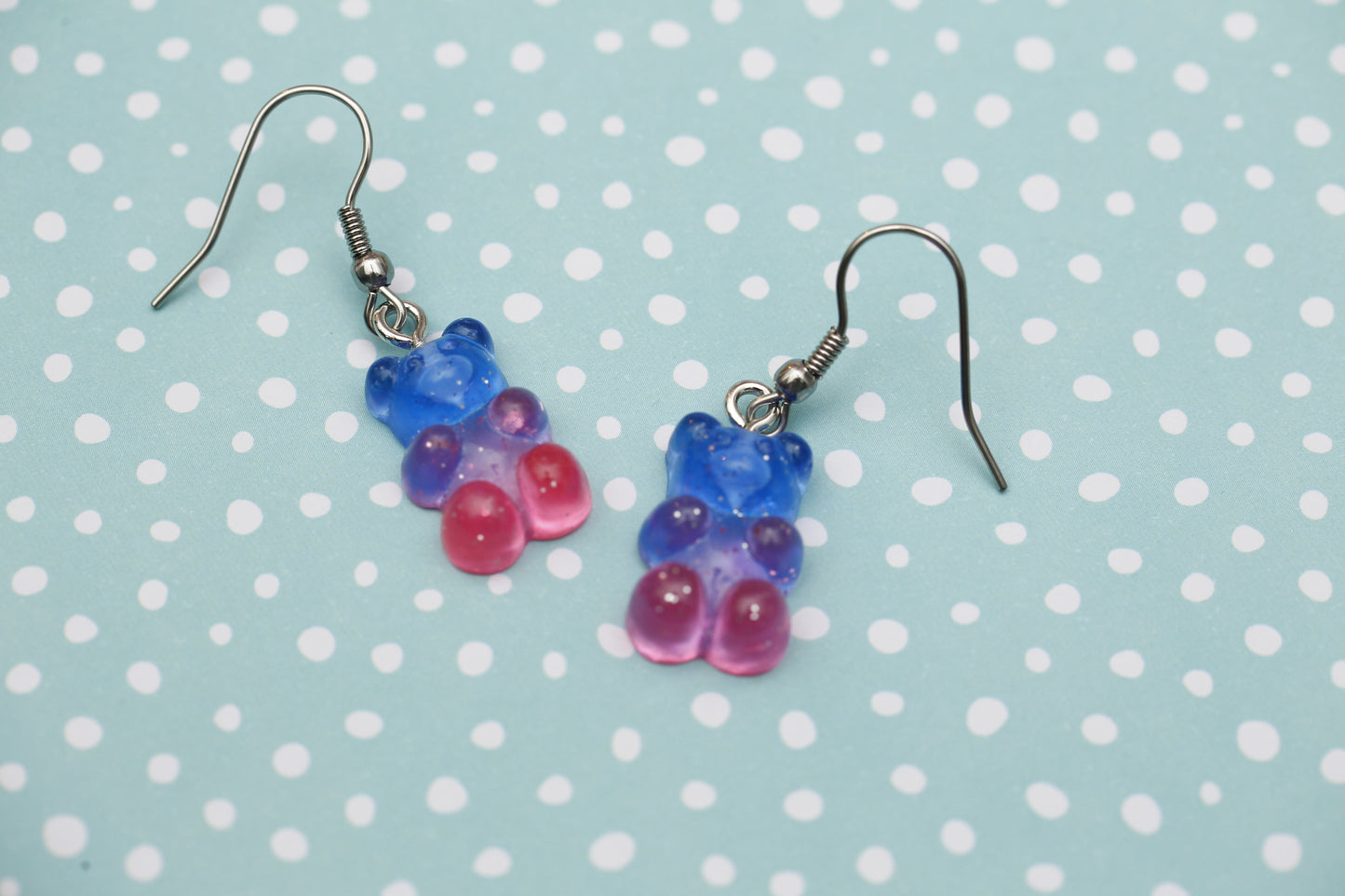 Glitter Gummy Bear Earrings - Blue/Pink