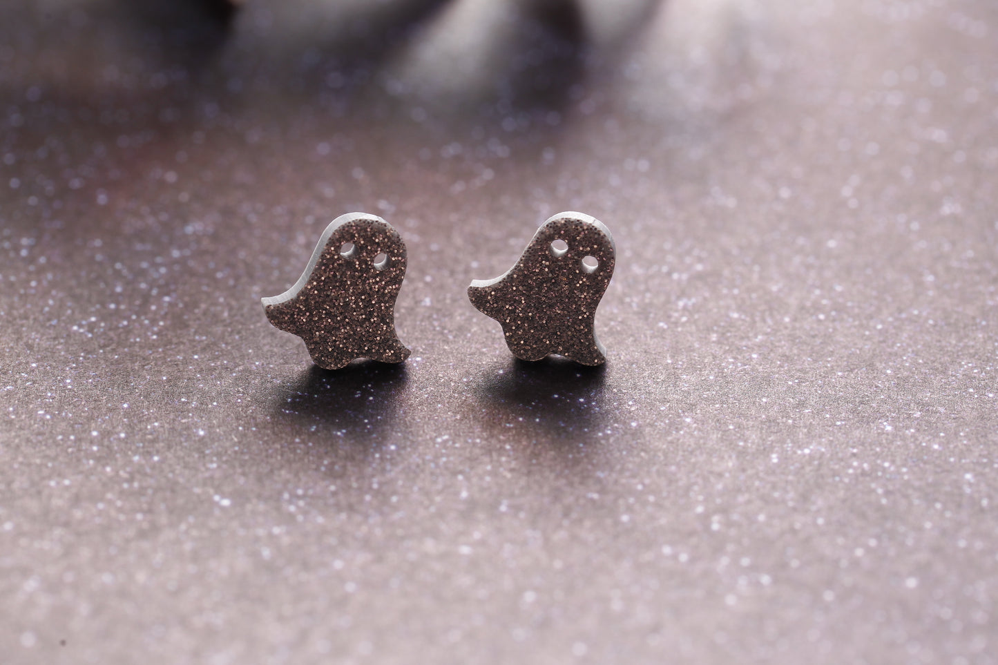 Glitter Silver Ghost Stud Earrings