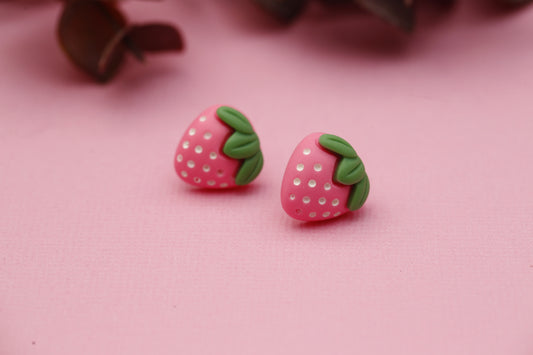 Pink Strawberry Stud Earrings