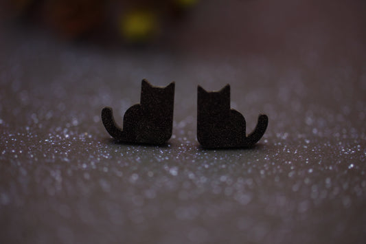 Black Cat Stud Earrings - Glitter