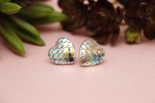 Mermaid Stud Earrings - Heart Silver