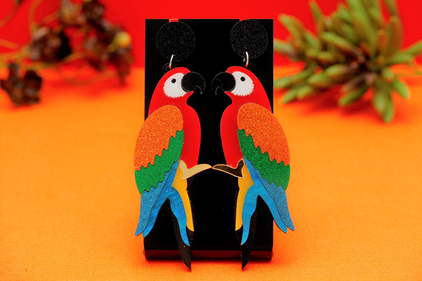Red Macaw Acrylic Earrings