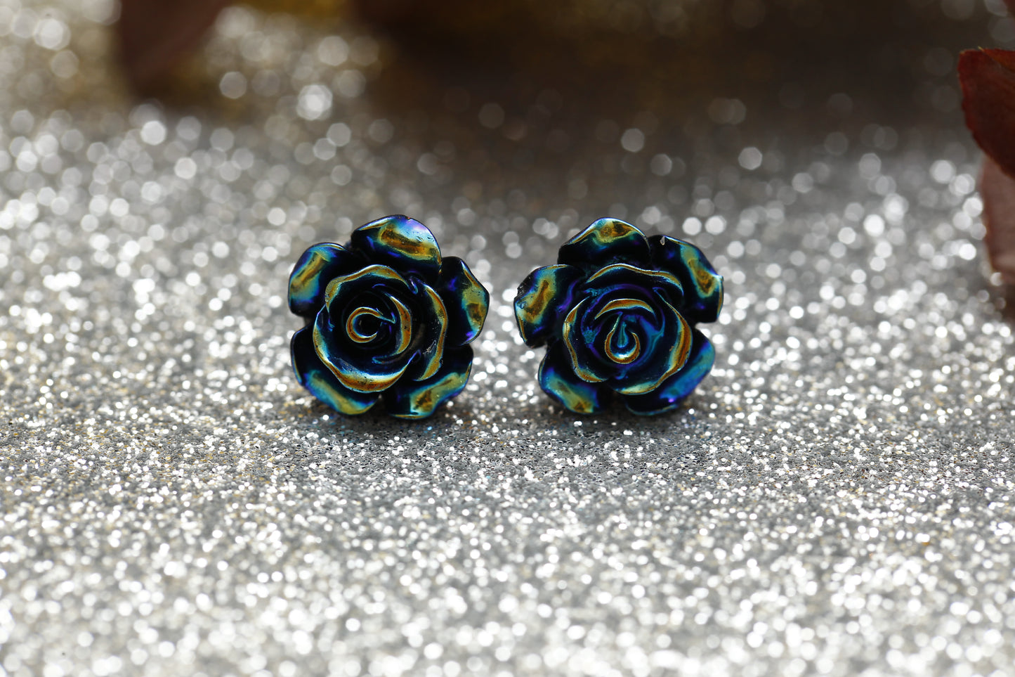 Peacock Rose Stud Earrings