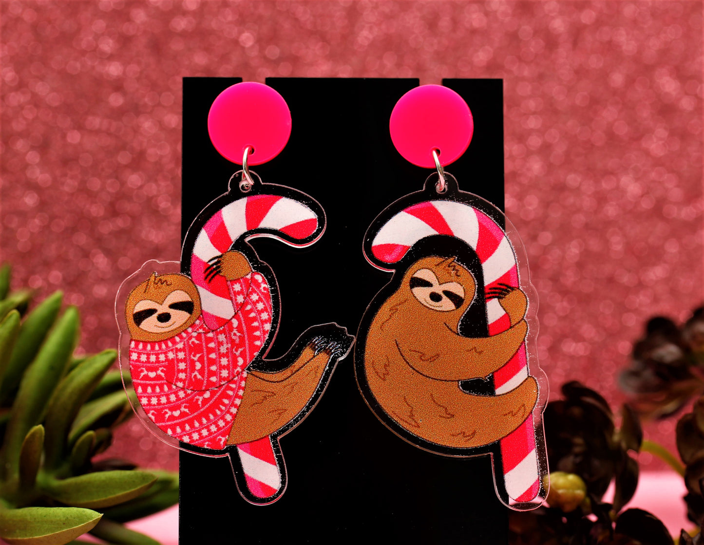 Candy Sloth Christmas Earrings