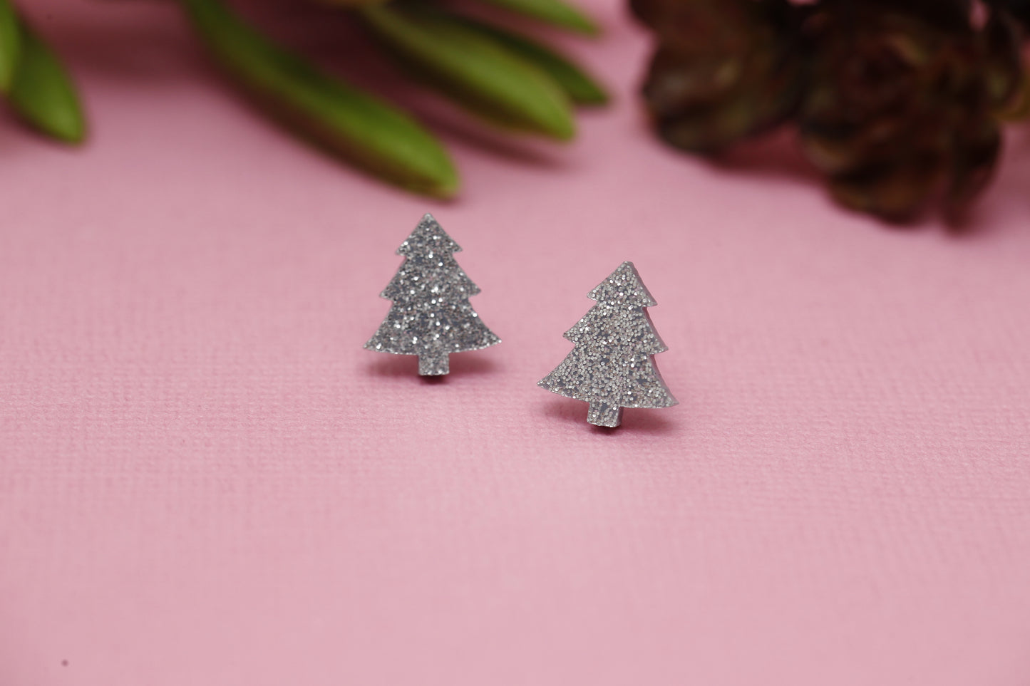 Silver Christmas Tree Stud Earrings