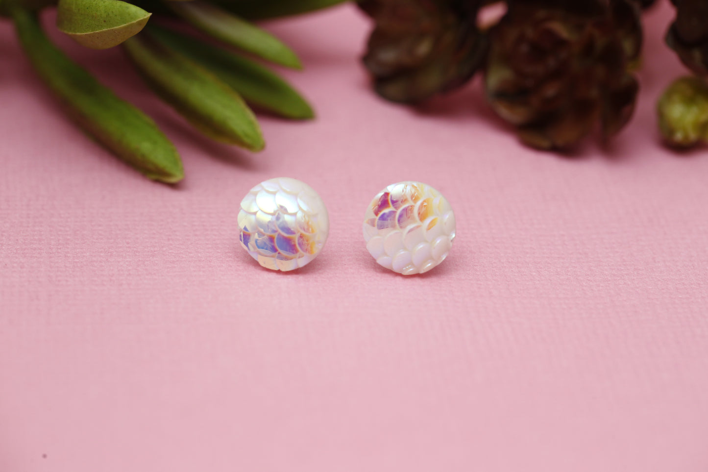 Mermaid Stud Earrings - Opal/White