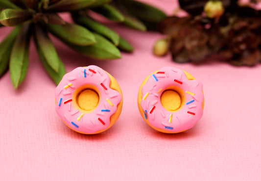 Donut Stud Earrings - Strawberry Icing