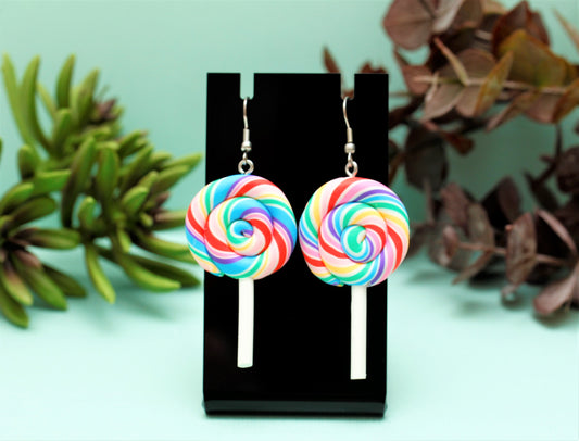 Rainbow Lollipop Earrings (Polymer Clay)