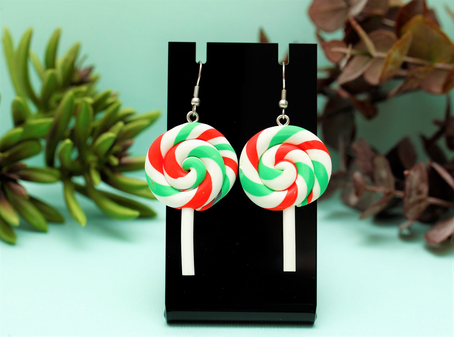 Red & Green Lollipop Earrings (Polymer Clay)