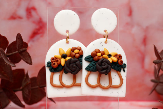 Flower Basket Clay Earrings