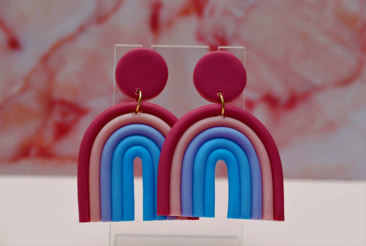 Rainbow Earrings - Pink (Polymer Clay)