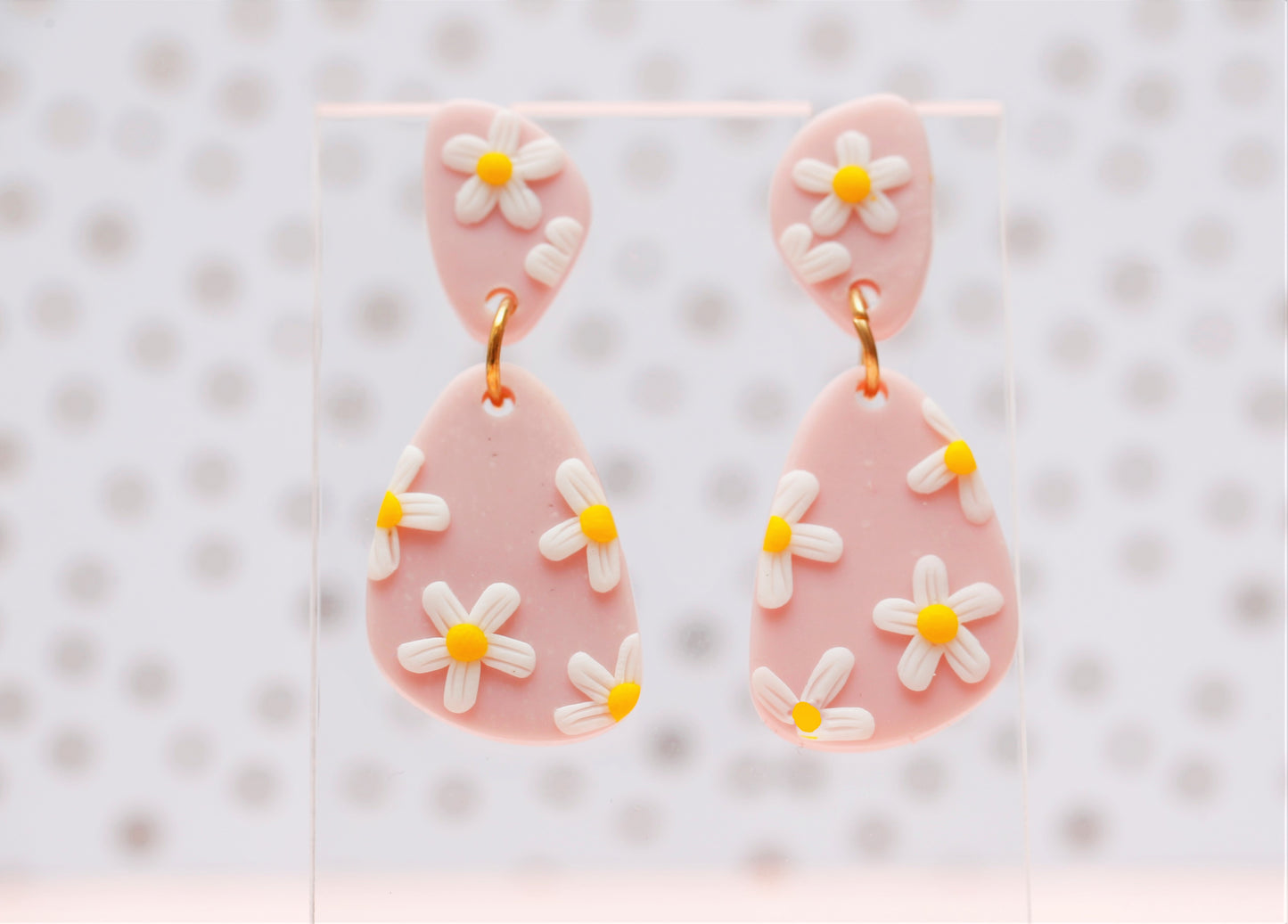 Pink Daisy Clay Dangle Earrings