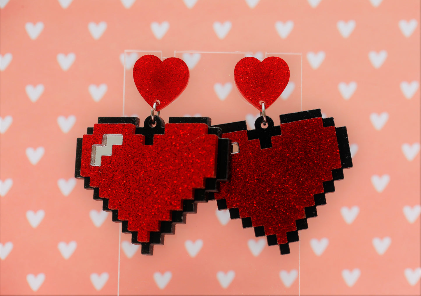 Pixel Heart Glitter Earrings