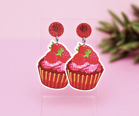 Raspberry Cupcake Dangle Earrings