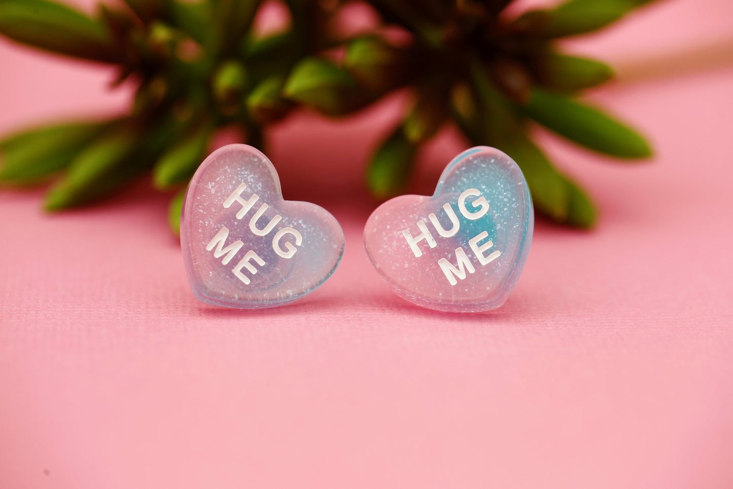 Hug Me! Sweet Heart Earring Studs - Blue/Pink