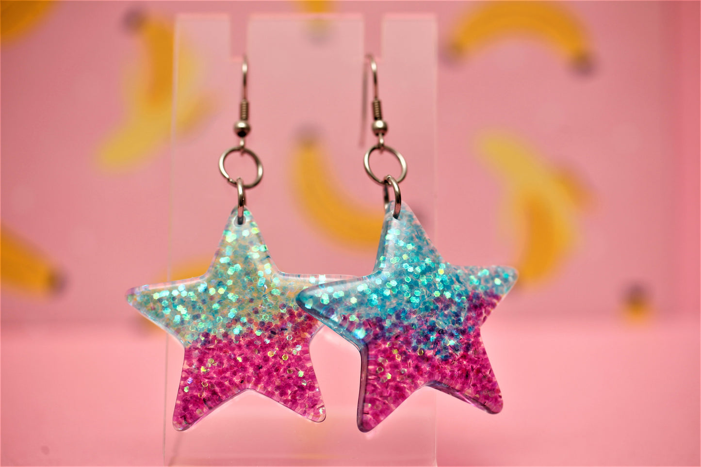 Purple & Blue Star Glitter Dangle Earrings