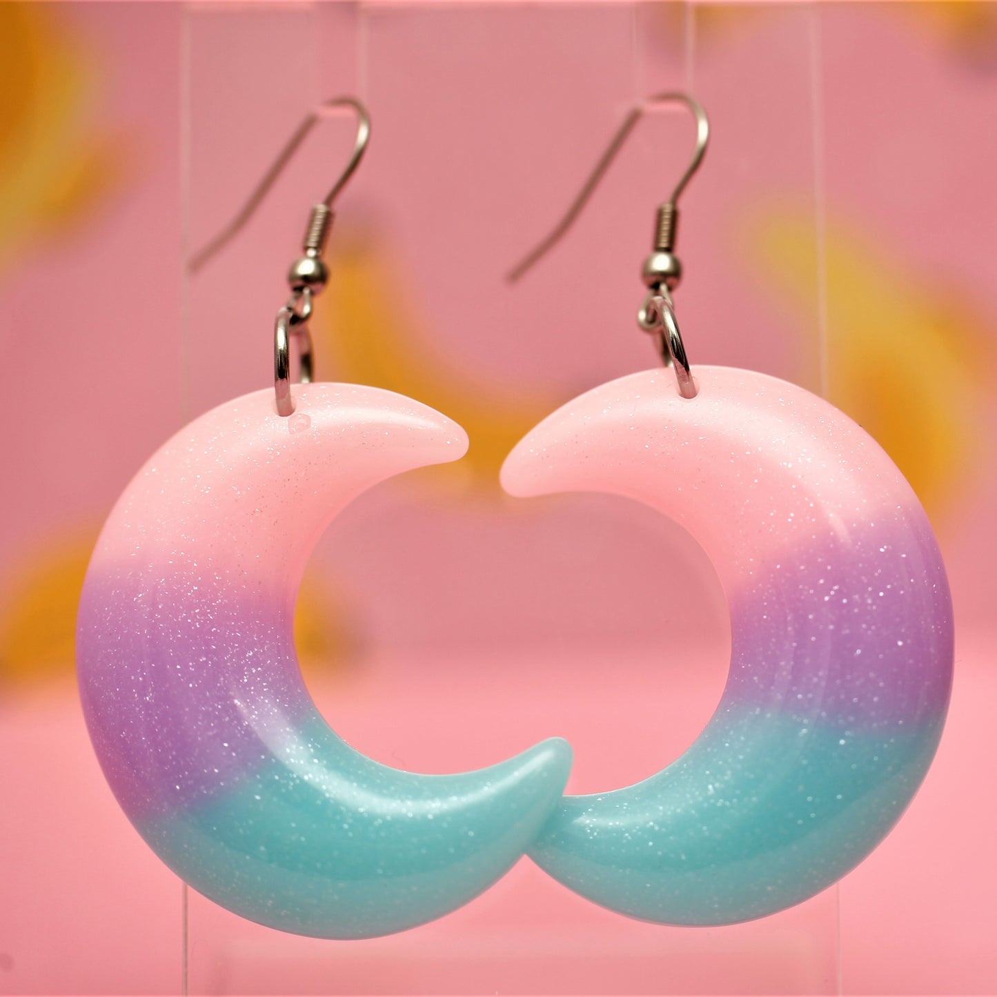 Pastel Glitter Moon Dangle Earrings