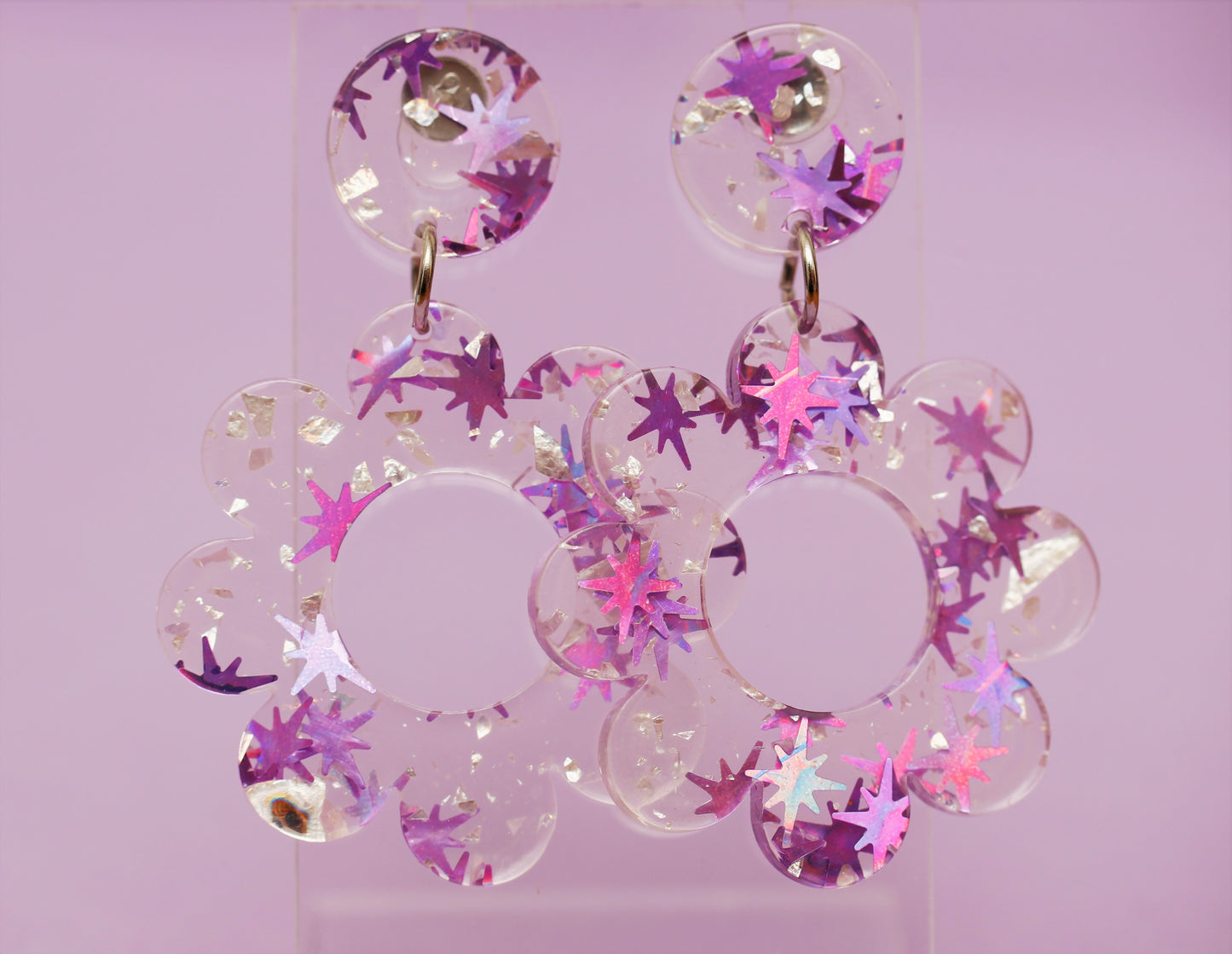 Purple Flower Acrylic Dangle Earrings