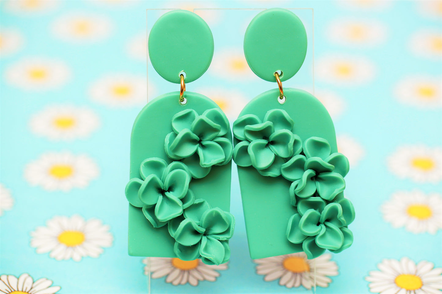 Floral Teal Polymer Clay Earrings