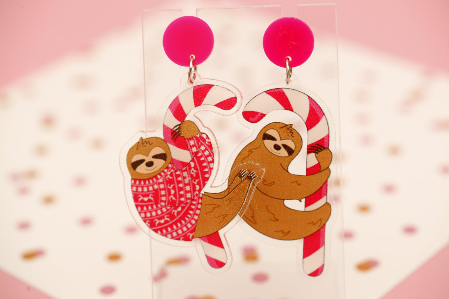 Candy Sloth Christmas Earrings