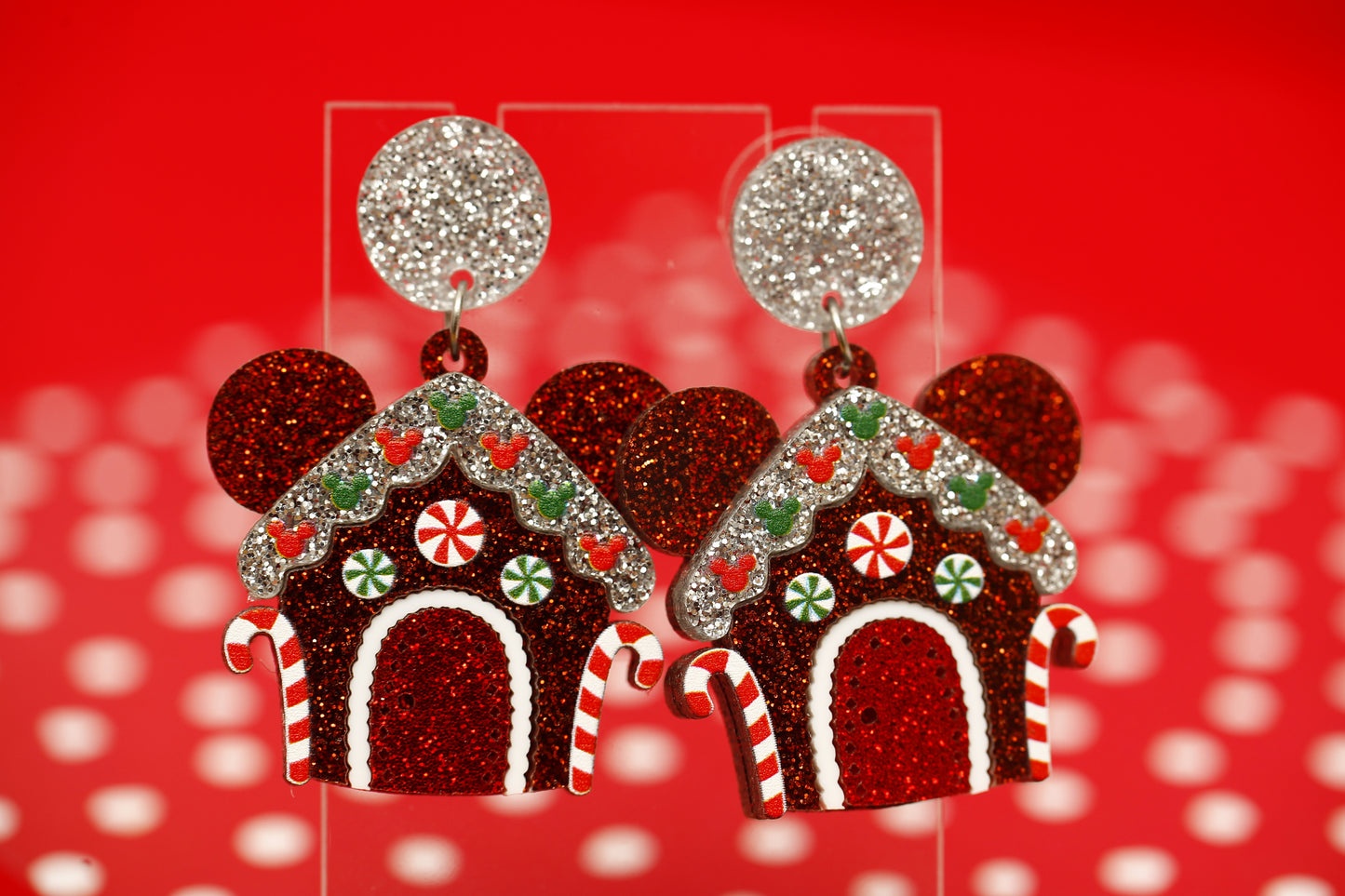 Glitter Gingerbread Mouse's House Christmas Earrings