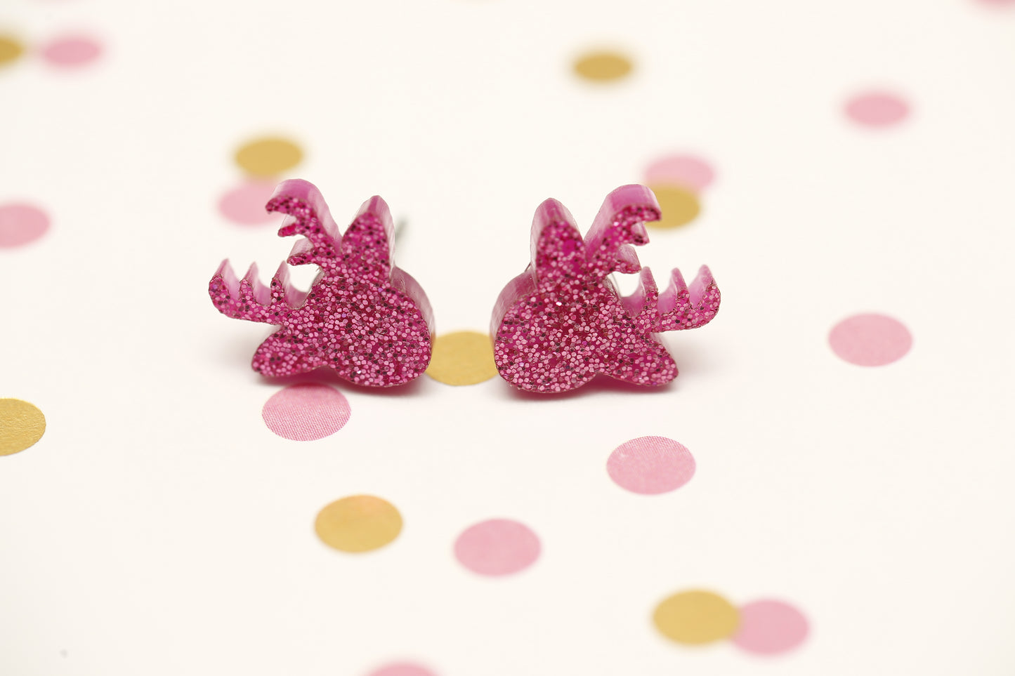 Pink Reindeer Christmas Stud Earrings