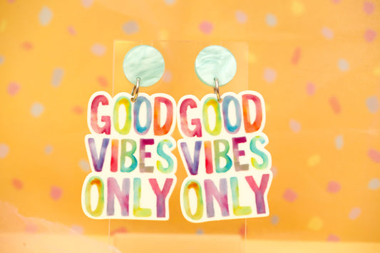 Good Vibes Only Statement Dangles (Pastel/White)