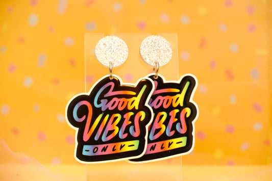 Good Vibes Only Statement Dangles (Pastel/Black)