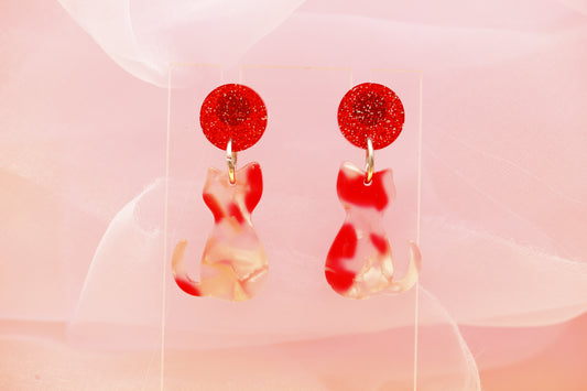 Red Cat Dangle Earrings